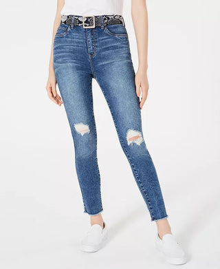 Dollhouse Juniors' Ripped Skinny Jeans With Belt Blue Size 5