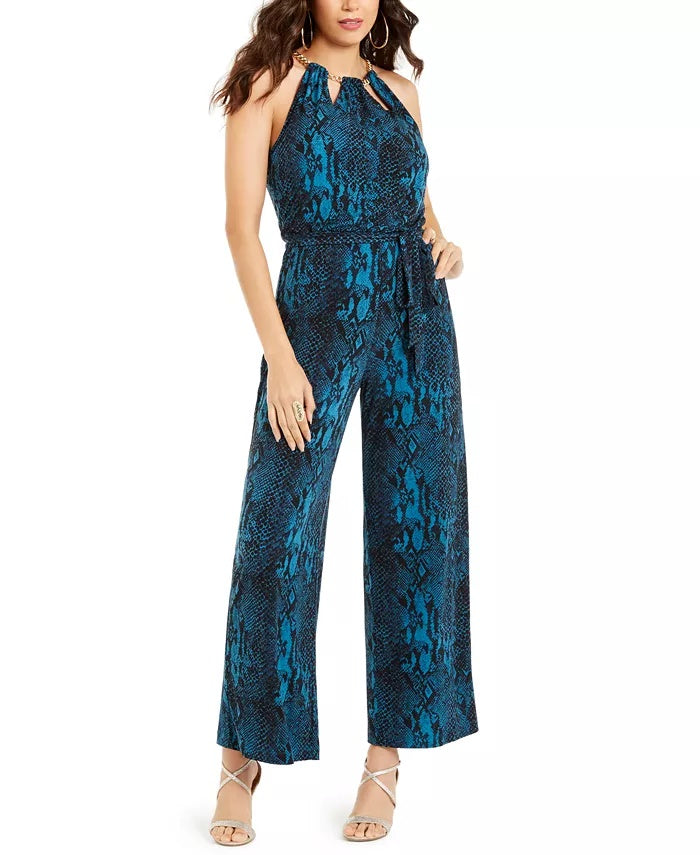 Thalia Sodi Women's Floral-Print Chain-Neck Jumpsuit Green/Black Size XX-Large