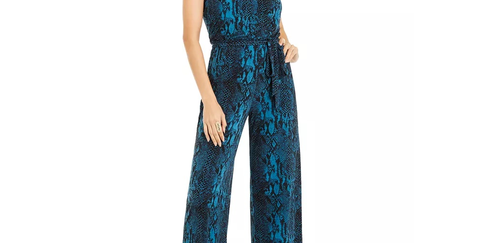 Thalia Sodi Women's Floral-Print Chain-Neck Jumpsuit Green/Black Size XX-Large