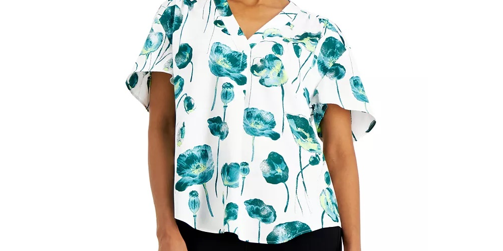 Alfani Women's Shirred V-Neck Dolman-Sleeve Top White Size X-Large