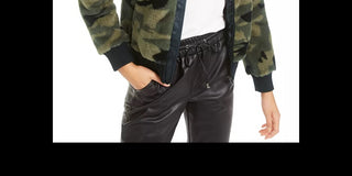 Bar III Women's Printed Faux-Fur Bomber Jacket Green Size XXS