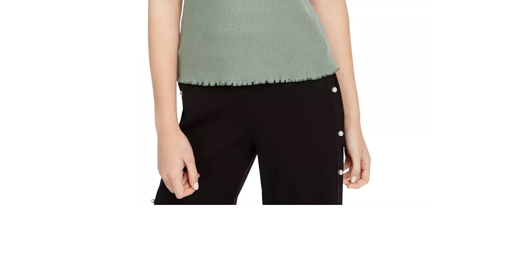 Planet Gold Juniors' Lace-Trim Ribbed Tank Top Green Size Medium