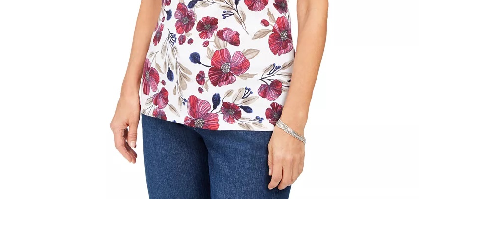 Karen Scott Women's Floral Henley Top White Size Small