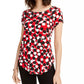 Alfani Women's Petite Printed Round-Hem T-Shirt Red Size SM
