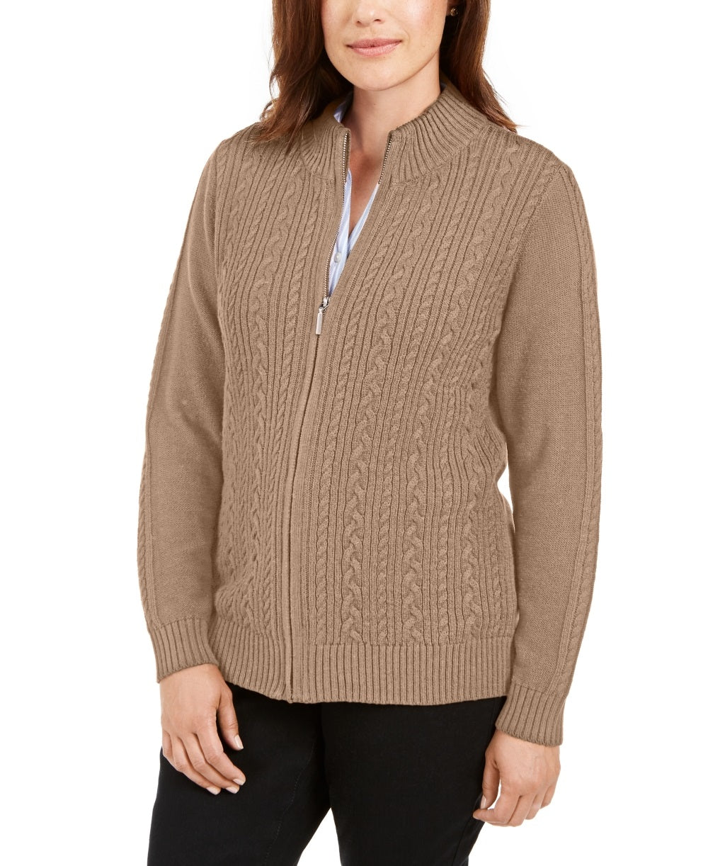 Karen Scott Women's Cable Knit Zip Front Sweater Brown Size Petite XL