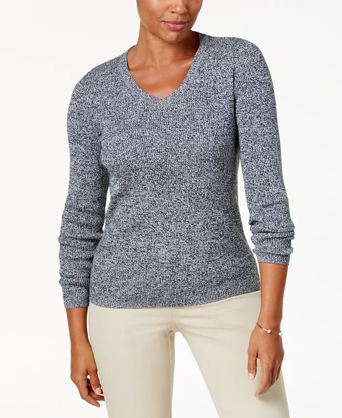 Karen Scott Women's Ribbed V-Neck Sweater Blue Size X-Small