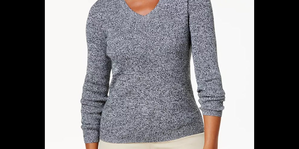 Karen Scott Women's Ribbed V-Neck Sweater Blue Size X-Small