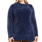 Karen Women's Scott Plus Chenille Split Neck Pullover Blue Size 0X