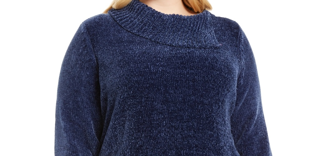 Karen Women's Scott Plus Chenille Split Neck Pullover Blue Size 0X