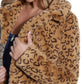 Guess Women's Reckless Animal Print Faux Fur Coat Brown Size Large