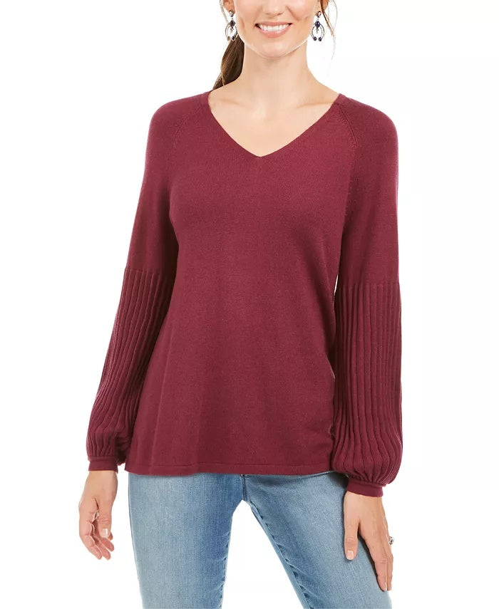 Style & Co Women's Petite Bishop-Sleeve Tunic Sweater Grey Size PXL