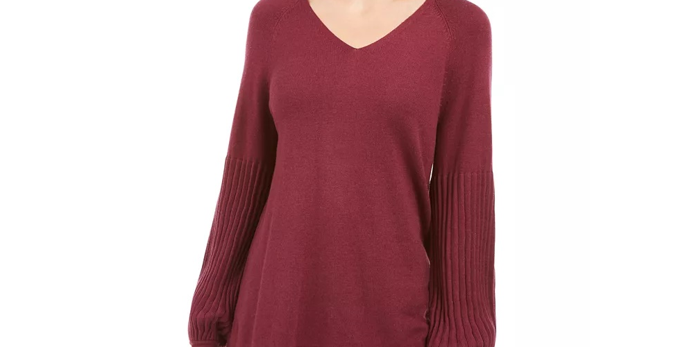 Style & Co Women's Petite Bishop-Sleeve Tunic Sweater Grey Size PXL
