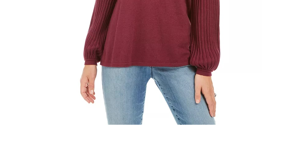 Style & Co Women's Petite Bishop-Sleeve Tunic Sweater Grey Size PXL