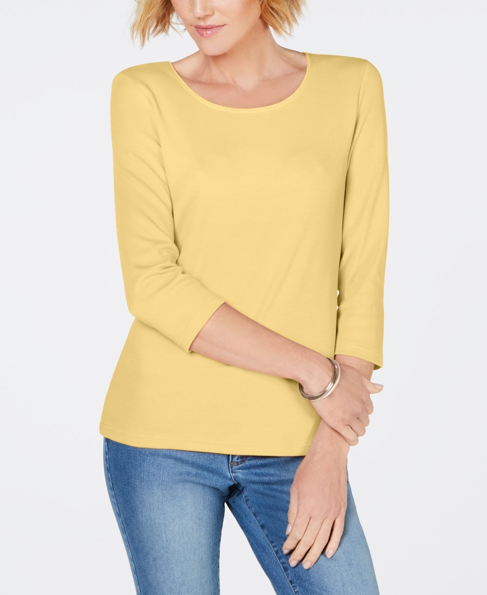Karen Scott Women's Scoop-Neck Top Yellow Size Small