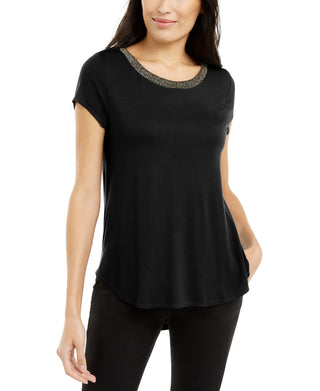Alfani Women's Metallic-Trim Top Black Size Medium