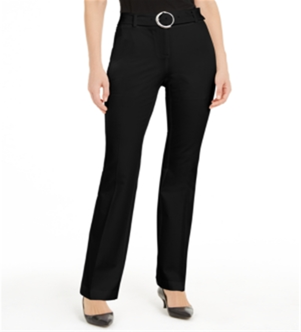 Alfani Women's High Waist Belted Straight Leg Pants Black Size 16