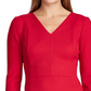 Ralph Lauren Women's Zippered 3/4 Sleeve V Neck Above The Knee Fit + Flare Party Dress Red Size 16