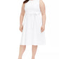 Calvin Klein Women's Plus Size Daisy-Trim A-Line Dress White Size Petite Small