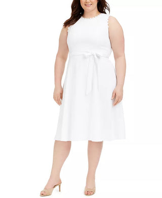 Calvin Klein Women's Plus Size Daisy-Trim A-Line Dress White Size Petite Small