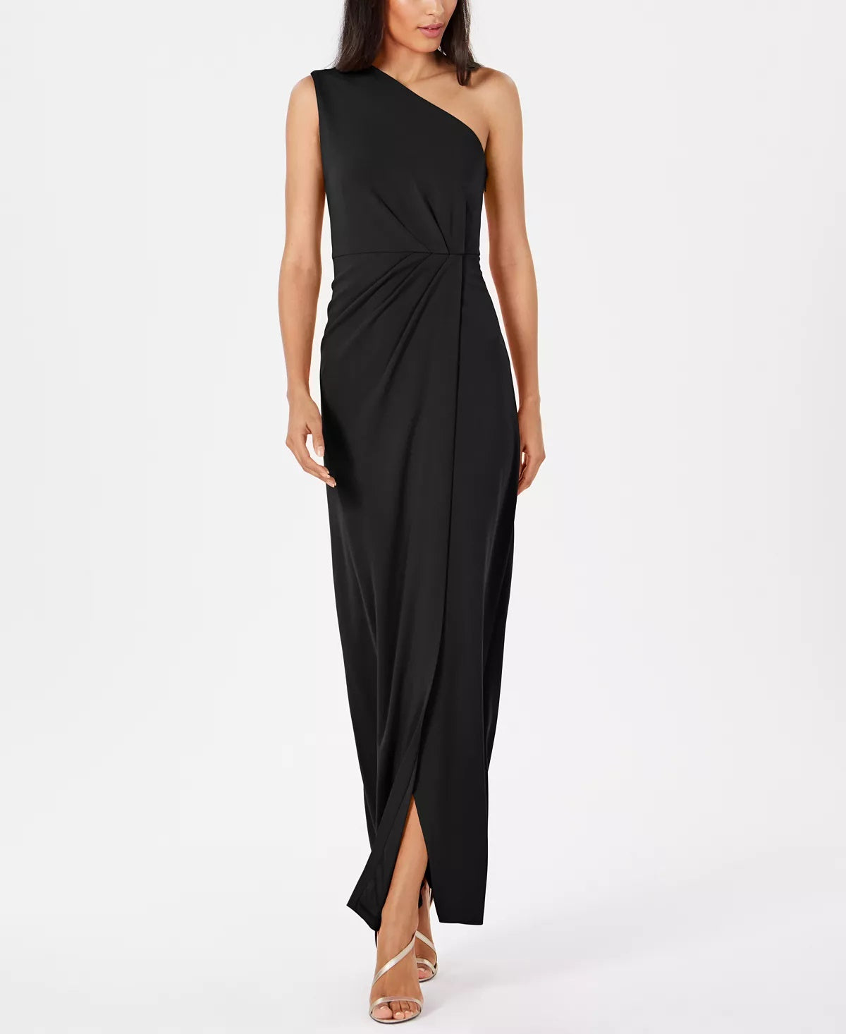 Calvin Klein Women's Draped One-Shoulder Gown Black Size 8