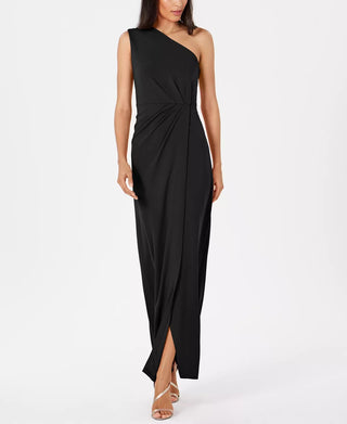 Calvin Klein Women's Draped One-Shoulder Gown Black Size 8