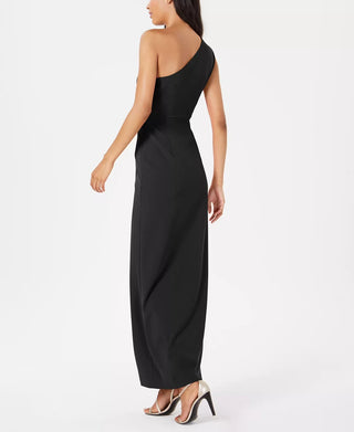 Calvin Klein Women's Draped One-Shoulder Gown Black Size 8