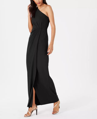 Calvin Klein Women's Draped One-Shoulder Gown Black Size 8