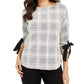 Charter Club Women's Petite Plaid Tie-Cuff Top Black Size Small