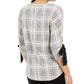 Charter Club Women's Petite Plaid Tie-Cuff Top Black Size Small