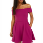 B Darlin Women's Solid Short Sleeve Off Shoulder Micro Mini Trapeze Party Dress Purple Size 13-14