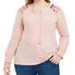 Style & Co Women's Plus Embroidered Keyhole Top Pink Size 1X