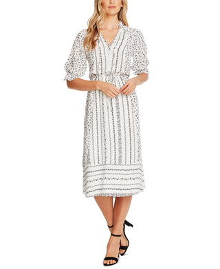 CeCe Women's Ruffle Sleeve Floral Midi Dress White Size Large