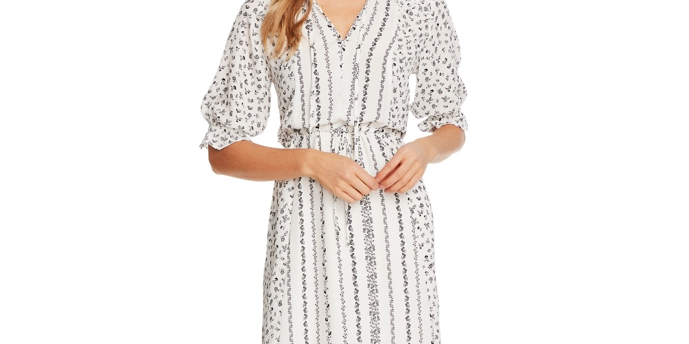 CeCe Women's Ruffle Sleeve Floral Midi Dress White Size Large