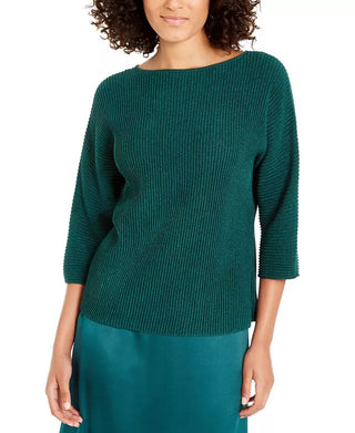 Alfani Women's Metallic Ribbed-Knit Sweater Blue Size Large