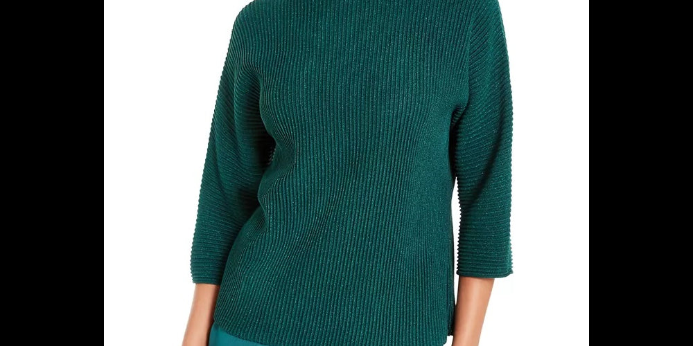 Alfani Women's Metallic Ribbed-Knit Sweater Blue Size Large