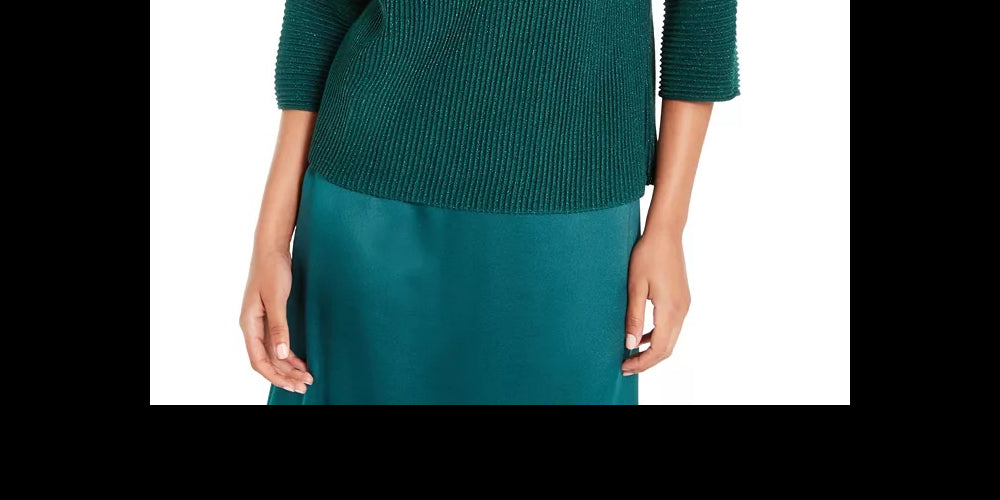 Alfani Women's Metallic Ribbed-Knit Sweater Blue Size Large