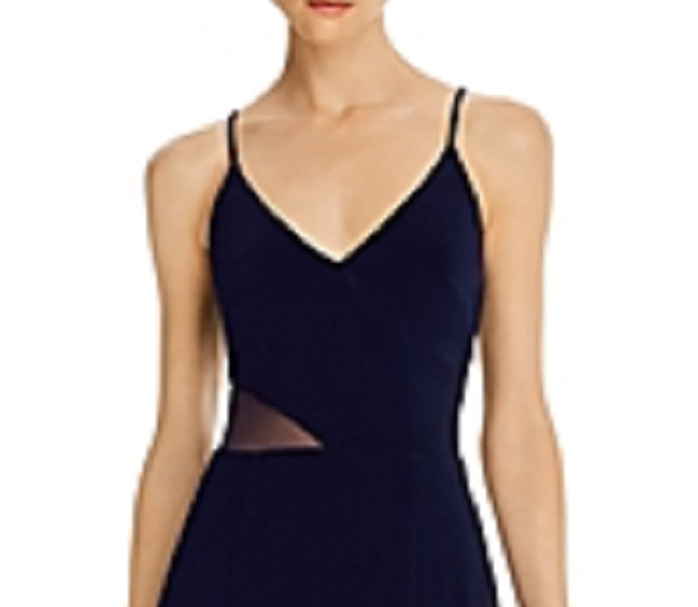 Aqua Women's V-Neck Side Illusion Gown Exclusive Blue Size 12