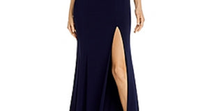 Aqua Women's V-Neck Side Illusion Gown Exclusive Blue Size 12