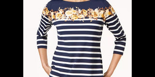 Charter Club Women's Striped And Floral-Print Top Yellow Size Medium