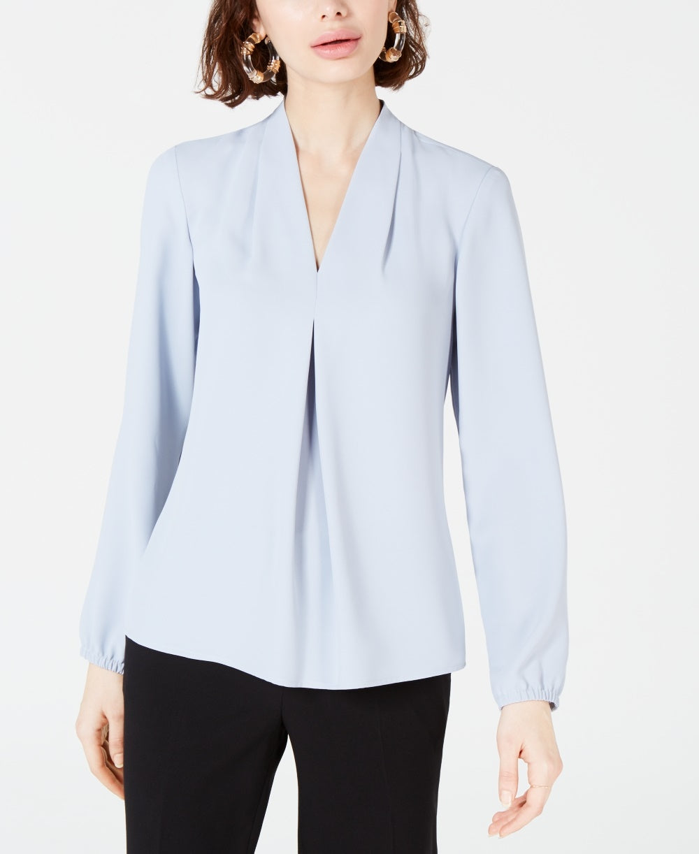 Bar III Women's Inverted-Pleat Blouse Blue Size Medium