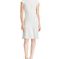 Ralph Lauren Women's Ivory Zippered Polka Dot Cap Sleeve Jewel Neck Knee Length Fit + Flare Dress White Size 14