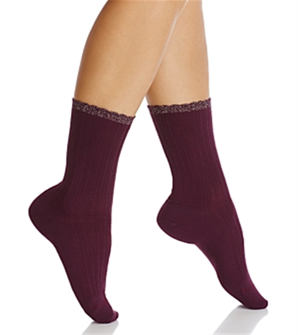 Hue Women's Scalloped Pointelle Crew Socks Burgundy One Size