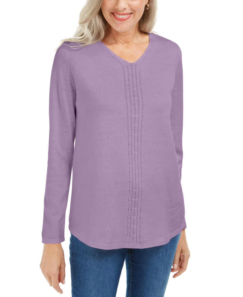 Karen Scott Women's Cotton Cable-Knit Sweater Purple Size X-Small