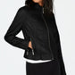 Jou Jou Women's Zippered Pocketed Vegan Leather Motorcycle Coat Juniors Black Size X-Large