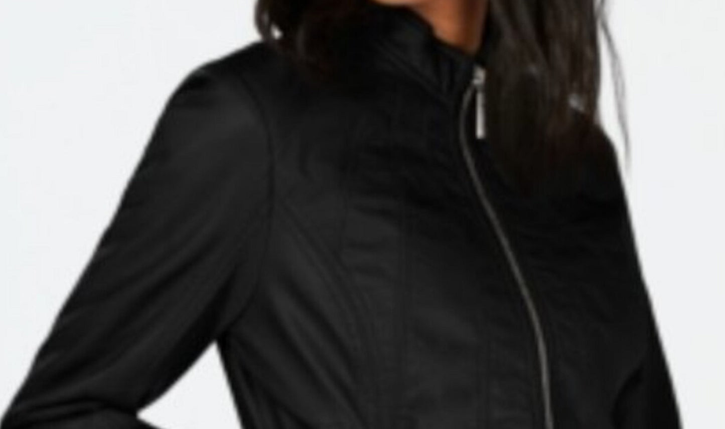 Jou Jou Women's Zippered Pocketed Vegan Leather Motorcycle Coat Juniors Black Size X-Large