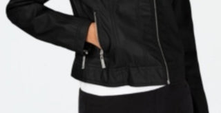 Jou Jou Women's Zippered Pocketed Vegan Leather Motorcycle Coat Juniors Black Size X-Large