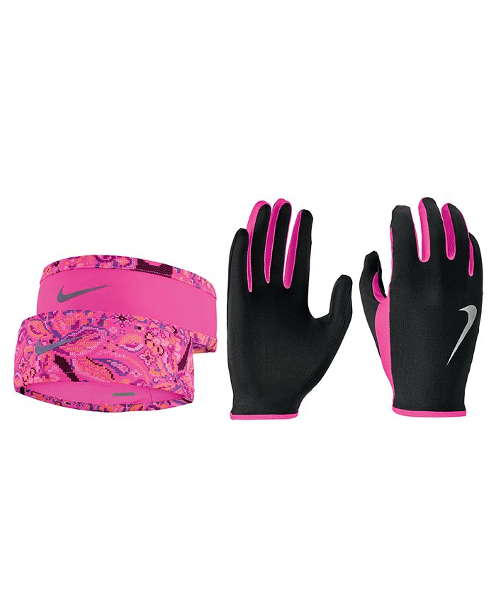 Nike Women's Run Dry Headband & Gloves Set Pink Size XS