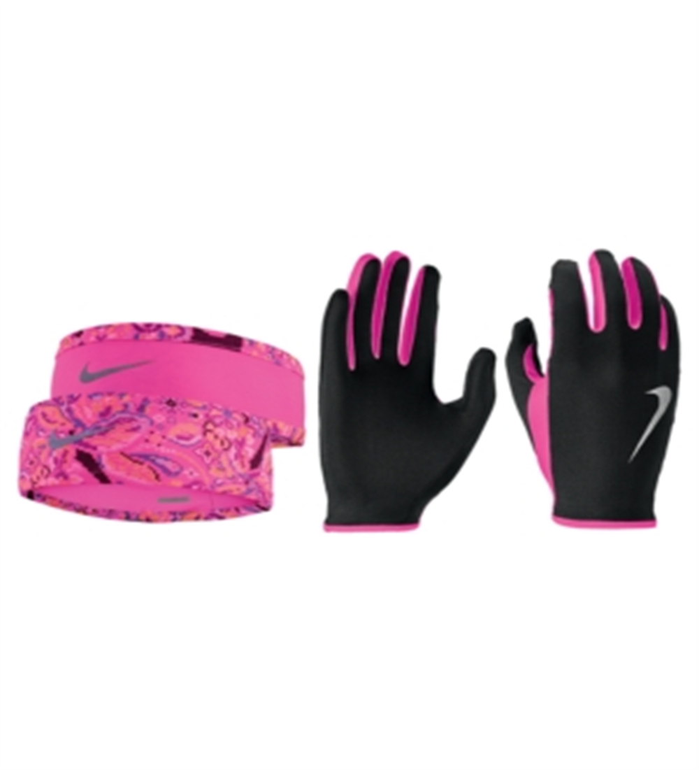 Nike Women's Run Dry Headband & Gloves Set Pink Size XS