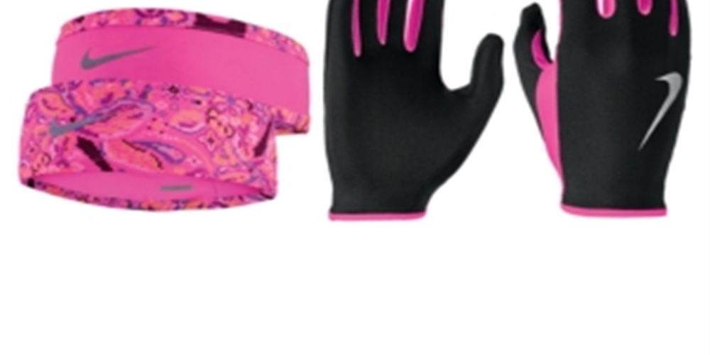Nike Women's Run Dry Headband & Gloves Set Pink Size XS
