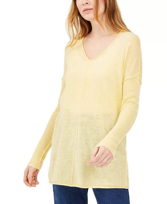 INC International Concepts Women's Ribbed Long-Sleeve Tunic Sweater Yellow Size Small